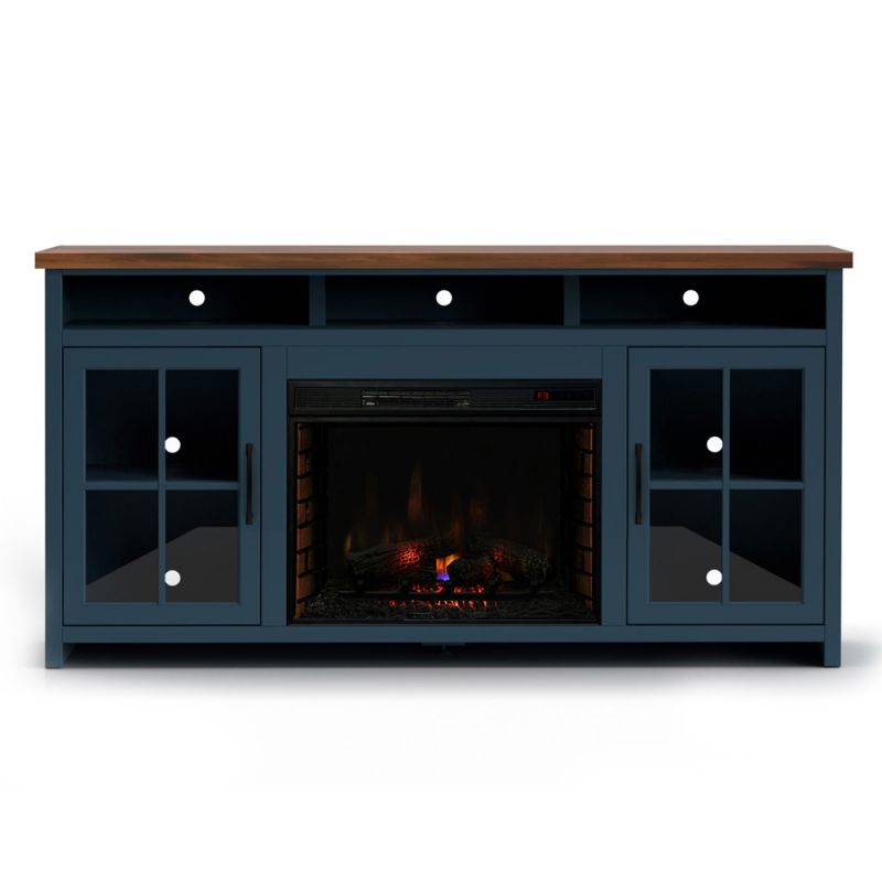 Legends Furniture - Bridgevine Home 73 in. Blue Denim and Barnwood Brown Finish Solid Wood Fireplace TV Stand - NT5110.BWK