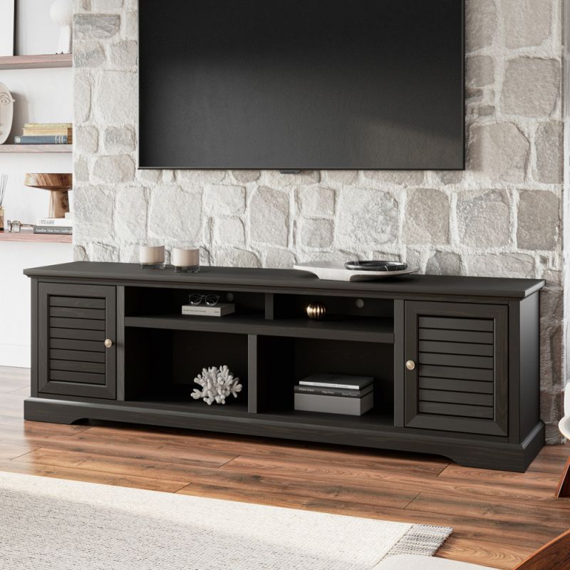 Legends Furniture - Bridgevine Home 83 in. Black Finish Solid Wood TV Stand (TVs up to 100 in.) - TP1222.CLV