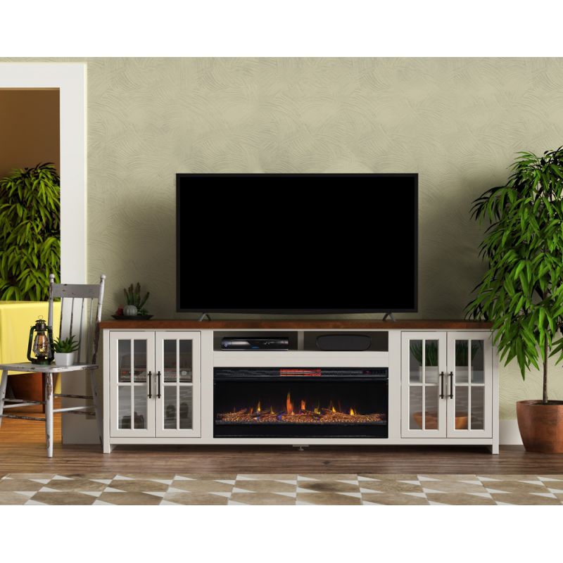 Legends Furniture - Bridgevine Home 97 in. Whitewash and Barnwood Brown Finish Solid Wood Fireplace TV Stand - HT5410.BJW
