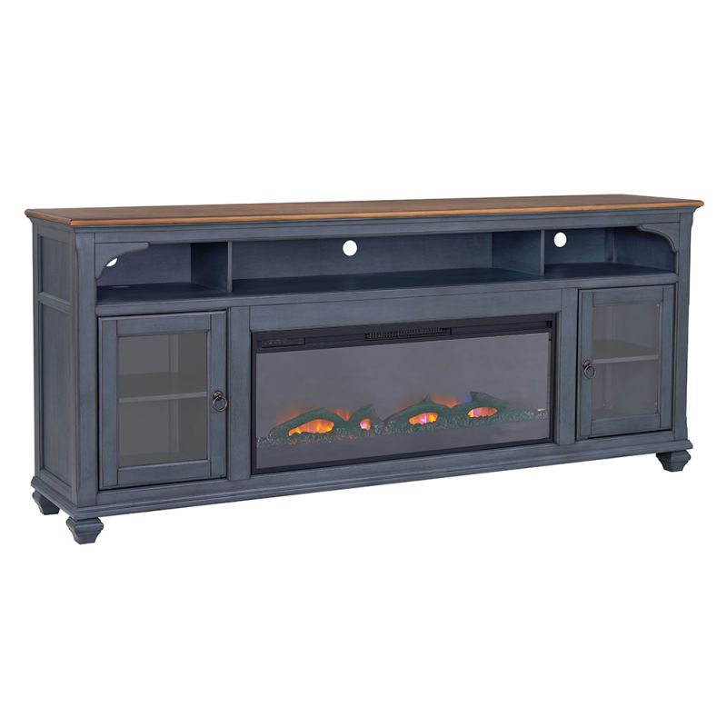 Legends Furniture - Bridgevine Home Americana 86 in Fireplace TV Stand for TVs up to 95 inches, Corduroy Blue Finish - ZAMR-1986