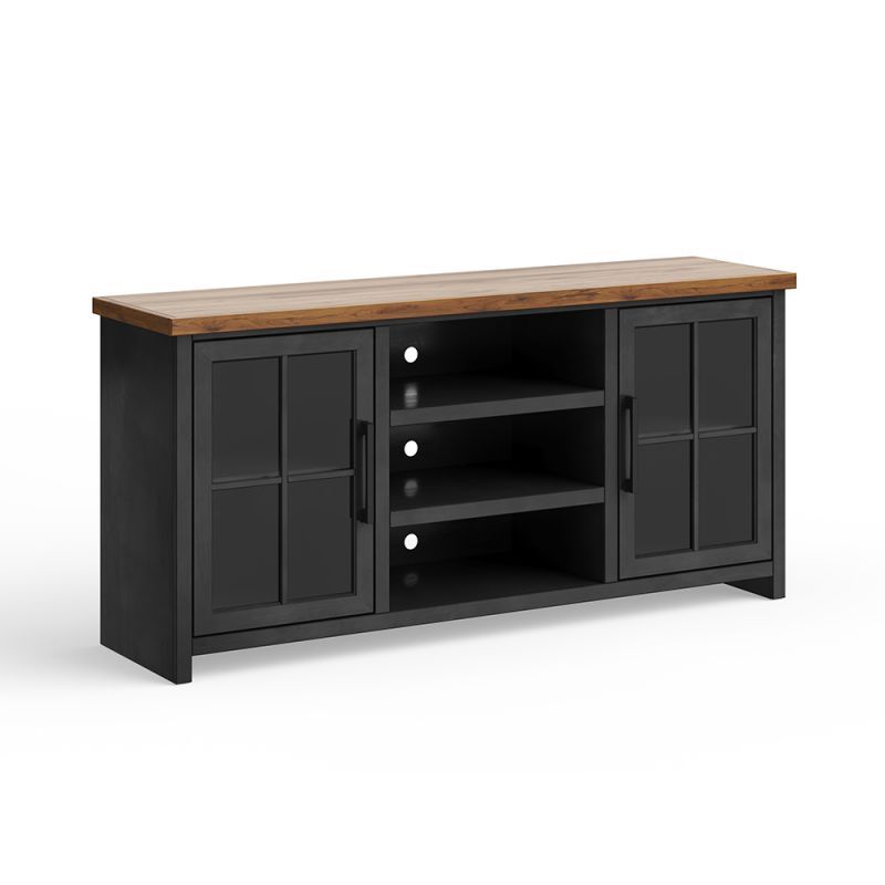 Legends Furniture - Bridgevine Home Essex 67 inch TV Stand Console for TVs up to 80 inches, No Assembly Required, Black and Whiskey Finish - ES1210.SWK