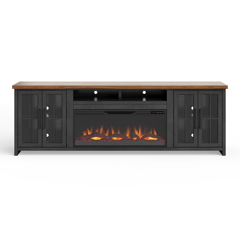 Legends Furniture - Bridgevine Home Essex 97 inch Fireplace TV Stand Console for TVs up to 100 inches, Black and Whiskey Finish - ES5410.SWK