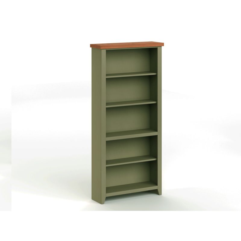 Legends Furniture - Bridgevine Home 72 in. H x 33 in. W5-Shelf Sage Green and Fruitwood Finish Solid Wood Bookshelf - VY6672.SFL