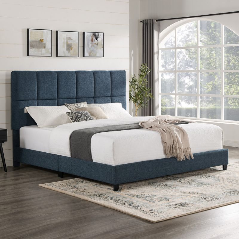 Legends Furniture - Bridgevine Home King Size Tall Blue Denim Square Headboard Upholstered Platform Bed - ZBRD-7000KG