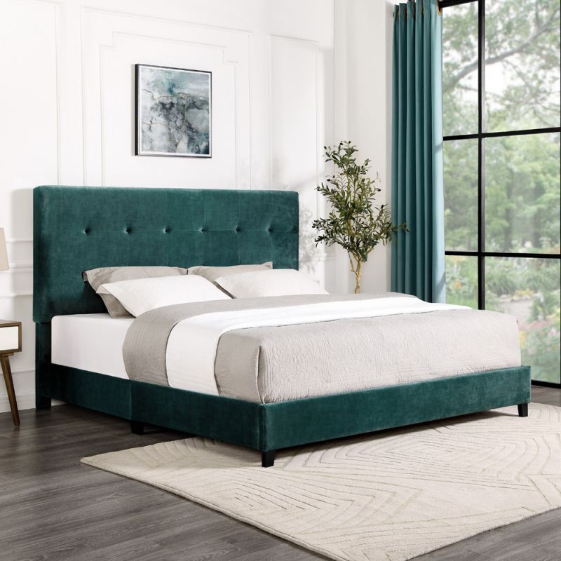 Legends Furniture - Bridgevine Home King Size Tall Green Velvet Tufted Headboard Upholstered Platform Bed - ZBRD-7004KG