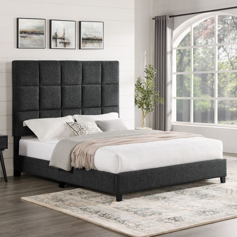 Legends Furniture - Bridgevine Home Queen Size Tall Grey Square Headboard Upholstered Platform Bed - ZBRD-7007QN