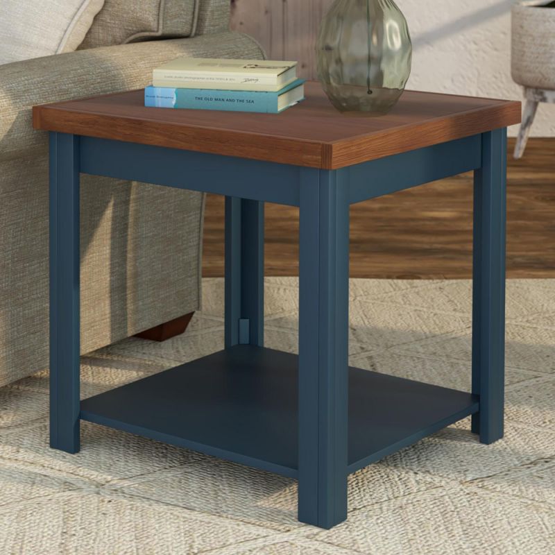 Legends Furniture - Bridgevine Home 24 in. W x 24 in. HBlue Denim and Whiskey Brown Finish Solid Wood Side Table - NT4110.BWK