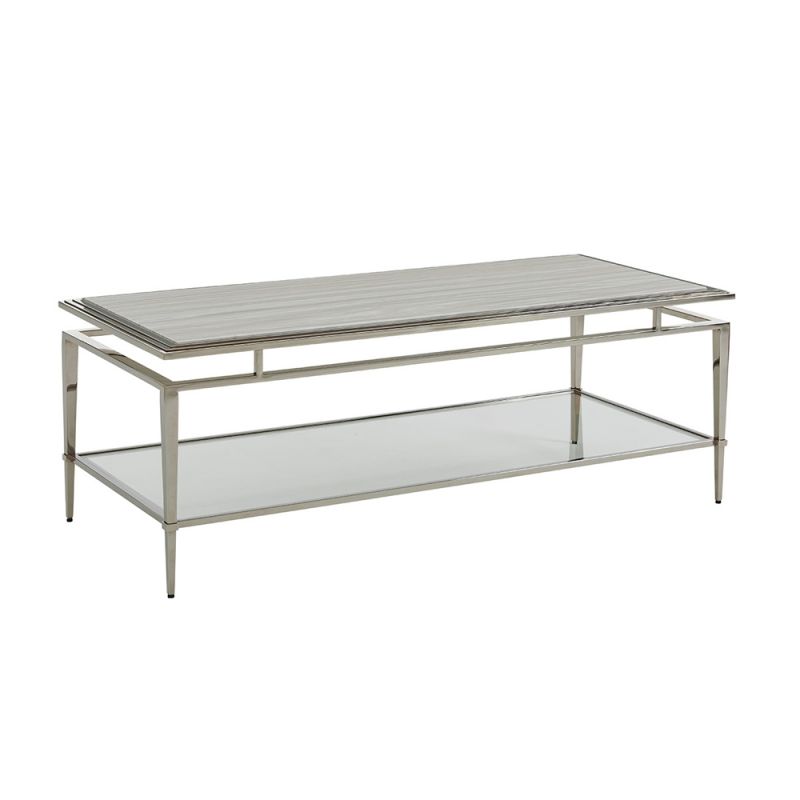 Lexington - Ariana Athene Rectangular Cocktail Table In Platinum Finish Frame And Silver White Marble Top - 01-0732-945c
