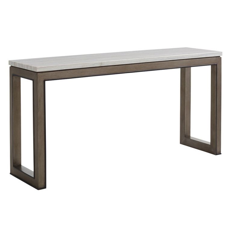 Lexington - Ariana Vernay Rectangular Console Table In Rich Gray Finish With Silver White Marble Top - 01-0732-966