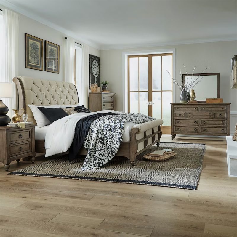 Liberty Furniture - Americana Farmhouse Queen Sleigh Bed, Dresser & Mirror, Chest, N/S  - 615-BR-QSLDMCN
