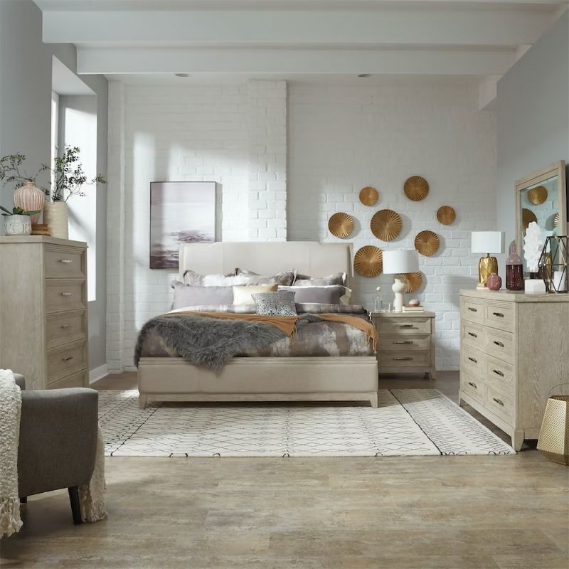 Liberty Furniture - Belmar Queen Uph Bed, Dresser & Mirror, Chest, Night Stand  - 902-BR-QUBDMCN