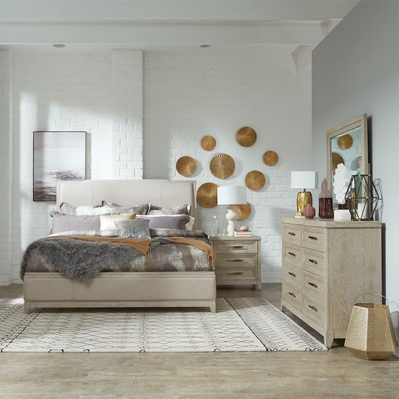 Liberty Furniture - Belmar Queen Uph Bed, Dresser & Mirror, Night Stand  - 902-BR-QUBDMN