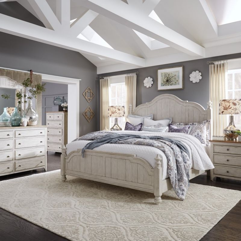 Liberty Furniture - Farmhouse Reimagined 5 Piece Queen Poster Bed, Dresser & Mirror, Chest, Nightstand Set - 652-BR-QPSDMCN