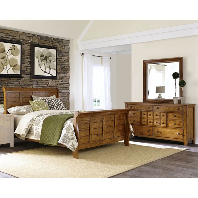 Liberty Furniture - Grandpas Cabin 3 Piece Queen Sleigh Bed, Dresser & Mirror Set - 175-BR-QSLDM