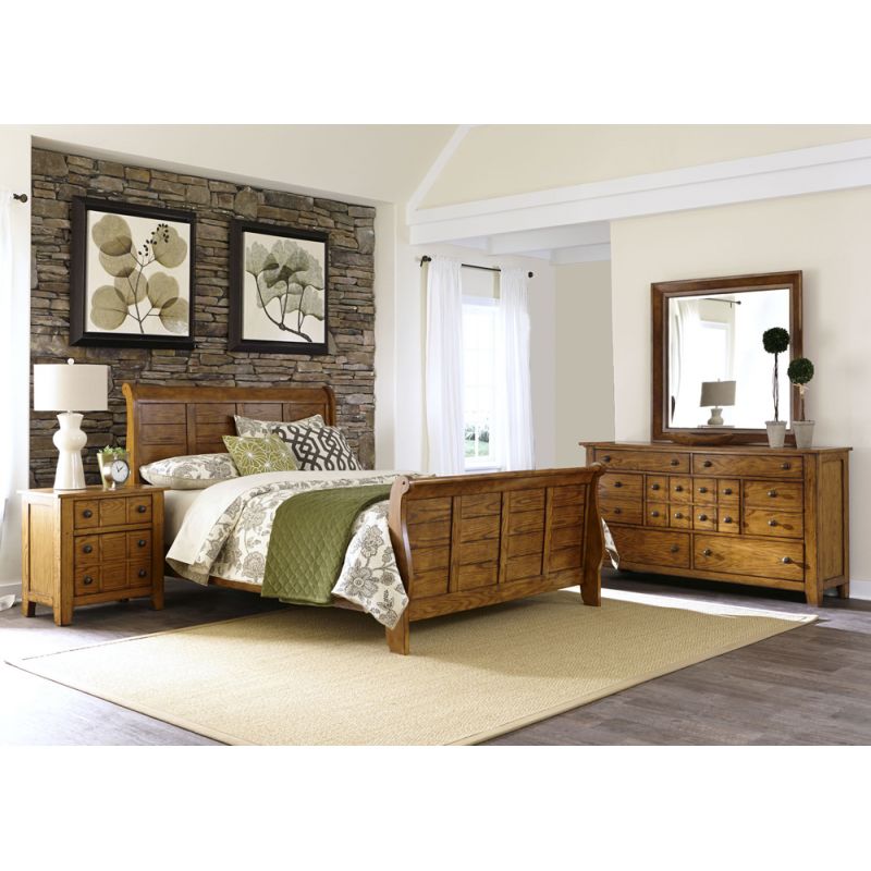Liberty Furniture - Grandpas Cabin 4 Piece King Sleigh Bed, Dresser & Mirror, Night Stand Set - 175-BR-KSLDMN
