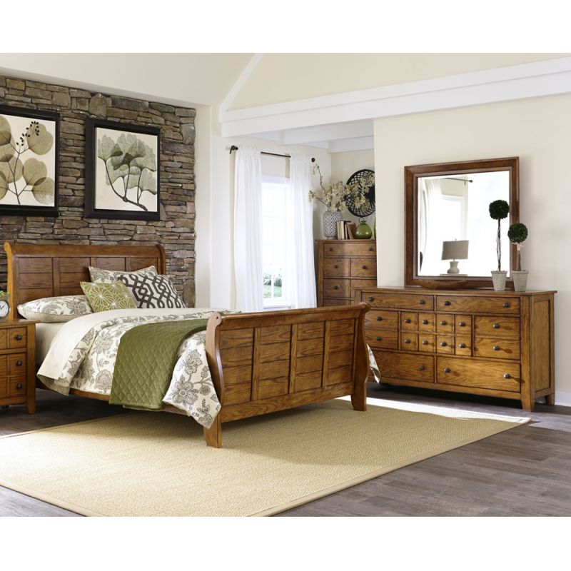 Liberty Furniture - Grandpas Cabin 4 Piece Queen Sleigh Bed, Dresser & Mirror, Chest Set - 175-BR-QSLDMC