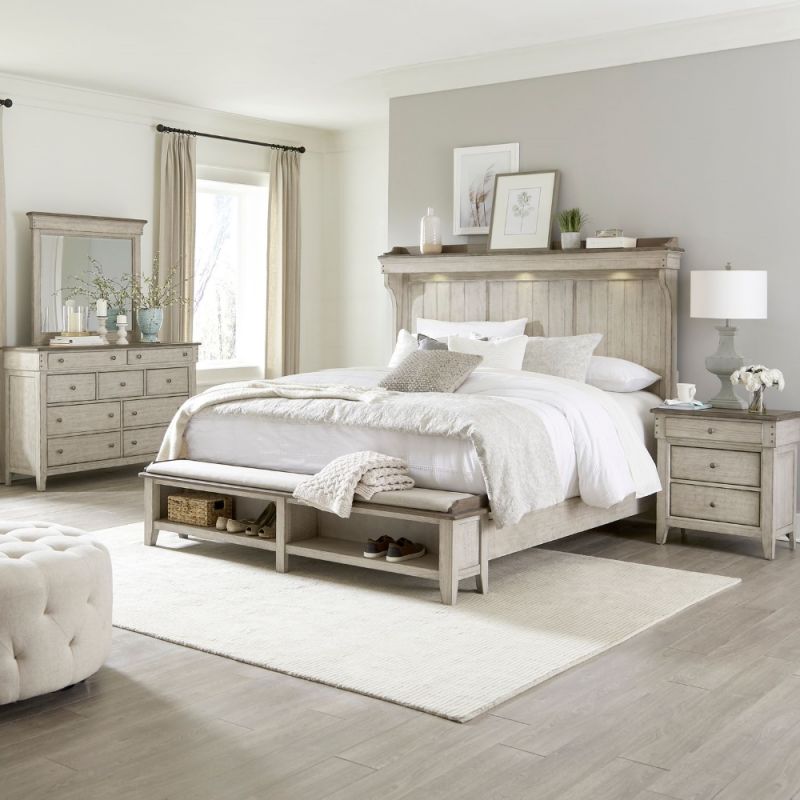 Liberty Furniture - Ivy Hollow Queen Mantle Storage Bed, Dresser & Mirror, Night Stand  - 457-BR-QMSDMN