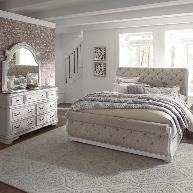 Liberty Furniture - Magnolia Manor 3 Piece Queen Uph Sleigh Bed, Dresser & Mirror Set - 244-BR-QUSLDM