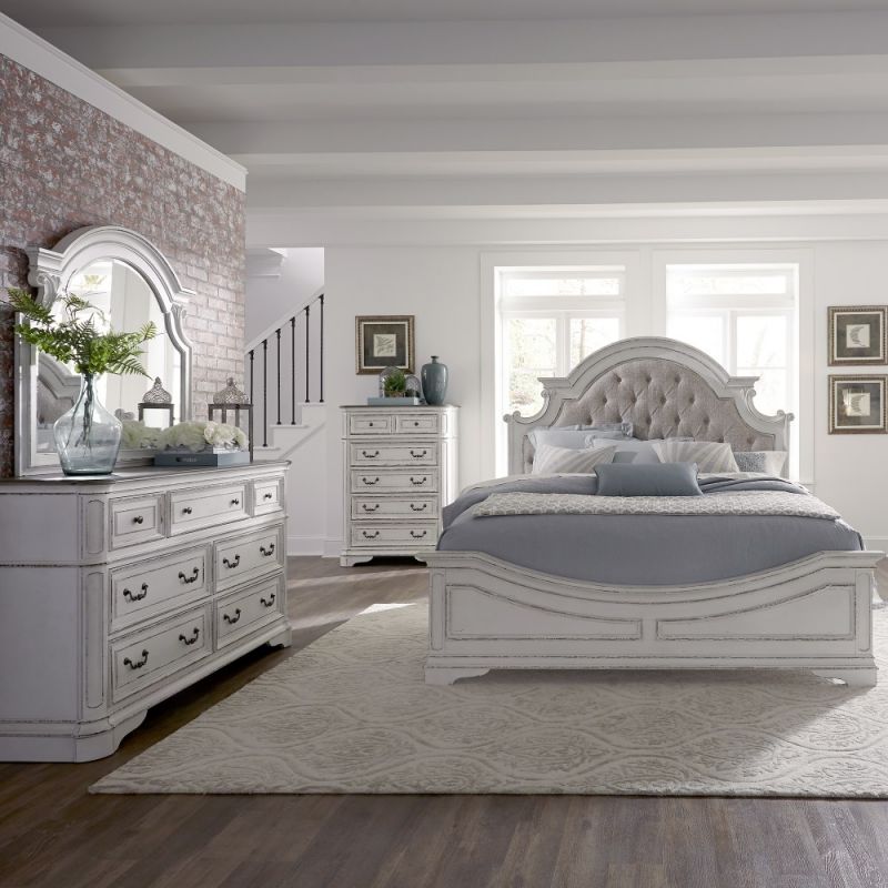Liberty Furniture - Magnolia Manor 4 Piece Queen Uph Bed, Dresser & Mirror, Chest Set - 244-BR-QUBDMC