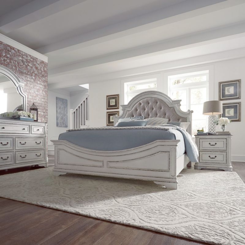 Liberty Furniture - Magnolia Manor 4 Piece Queen Uph Bed, Dresser & Mirror, Nightstand Set - 244-BR-QUBDMN