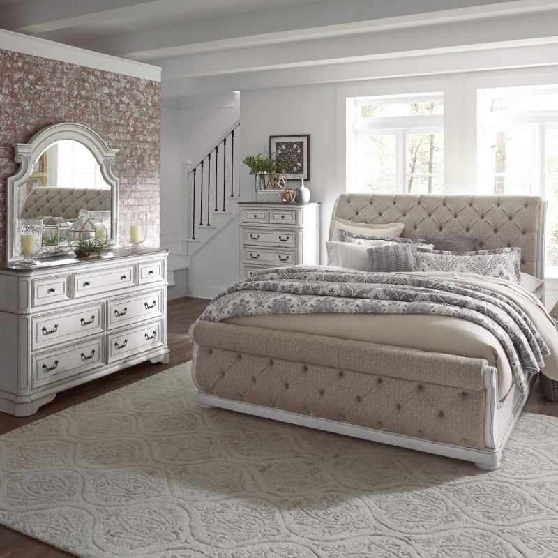 Liberty Furniture - Magnolia Manor 4 Piece Queen Uph Sleigh Bed, Dresser & Mirror, Chest Set - 244-BR-QUSLDMC