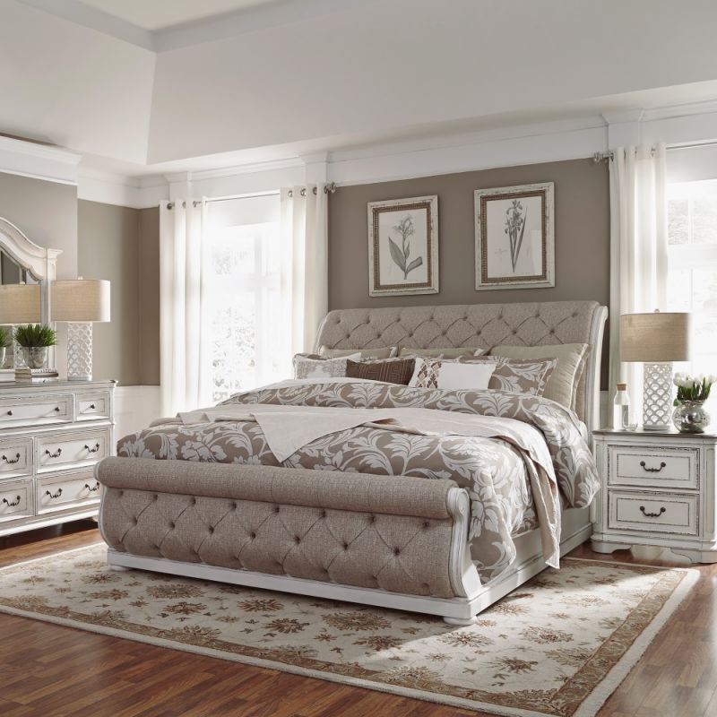 Liberty Furniture - Magnolia Manor 4 Piece Queen Uph Sleigh Bed, Dresser & Mirror, Nightstand Set - 244-BR-QUSLDMN