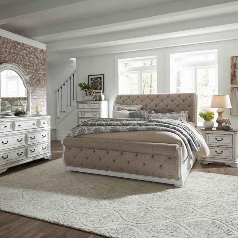 Liberty Furniture - Magnolia Manor 5 Piece Queen Uph Sleigh Bed, Dresser & Mirror, Chest, Nightstand Set - 244-BR-QUSLDMCN