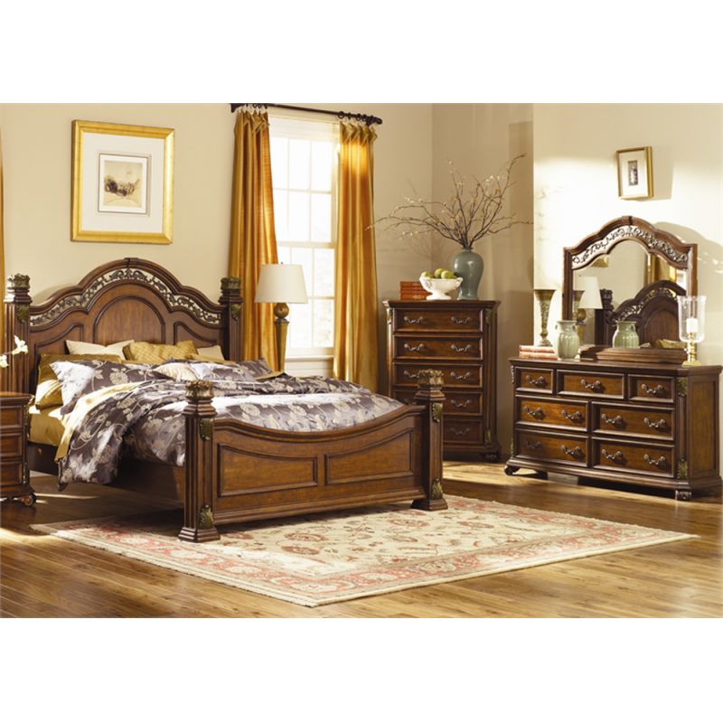 Liberty Furniture - Messina Estates 4 Piece King Poster Bed, Dresser & Mirror, Chest Set - 737-BR-KPSDMC