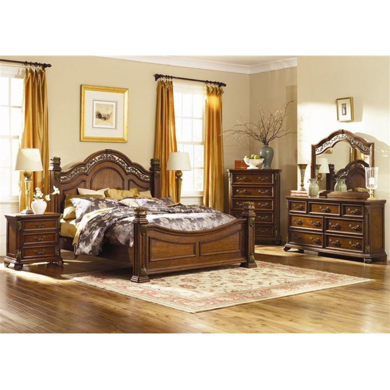 Liberty Furniture - Messina Estates 5 Piece King Poster Bed, Dresser & Mirror, Chest, Night Stand Set - 737-BR-KPSDMCN