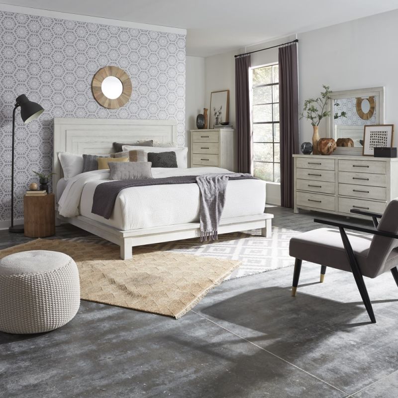 Liberty Furniture - Modern Farmhouse California King Platform Bed, Dresser & Mirror, Chest - 406W-BR-CPLDMC