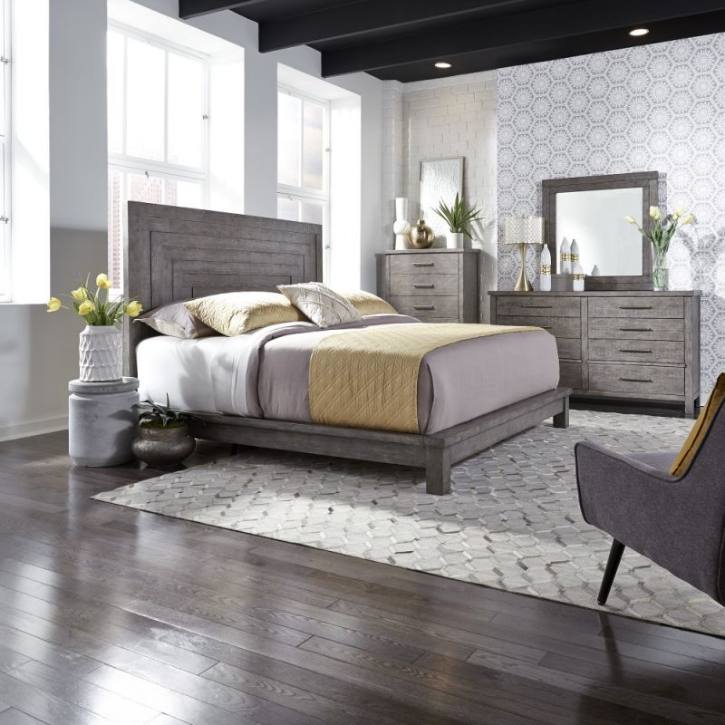 Liberty Furniture - Modern Farmhouse King Platform Bed, Dresser & Mirror, Chest - 406-BR-KPLDMC