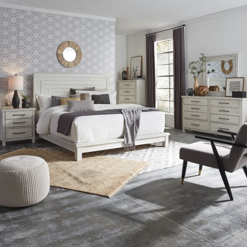 Liberty Furniture - Modern Farmhouse King Platform Bed, Dresser & Mirror, Chest, Night Stand - 406W-BR-KPLDMCN