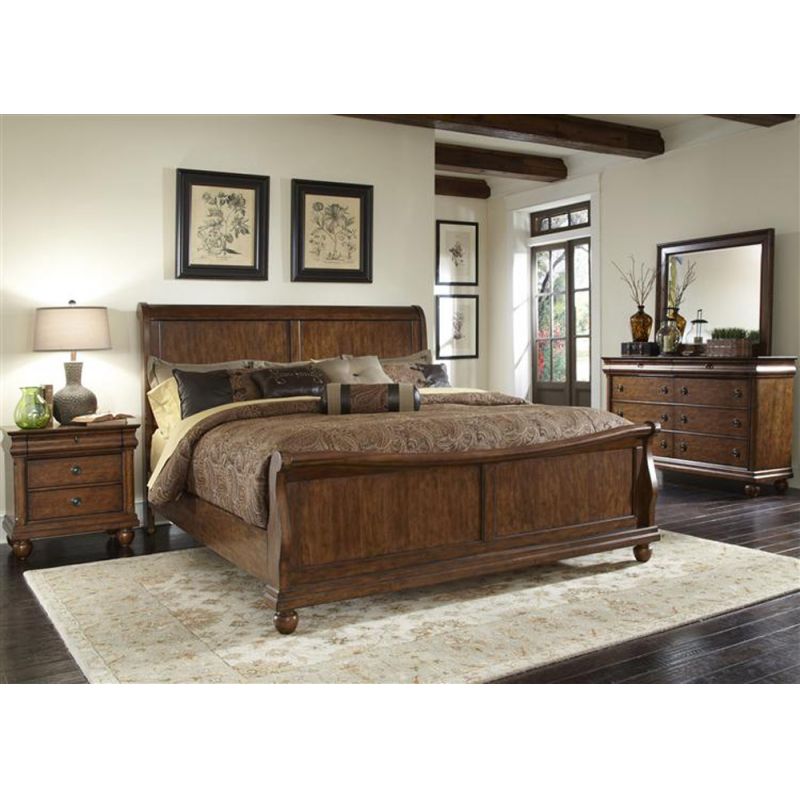 Liberty Furniture - Rustic Traditions 4 Piece King Sleigh Bed, Dresser & Mirror, Night Stand Set - 589-BR-KSLDMN