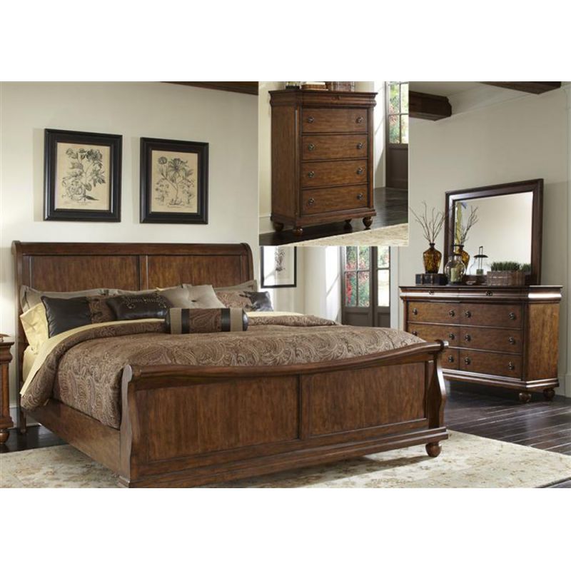 Liberty Furniture - Rustic Traditions 4 Piece Queen Sleigh Bed, Dresser & Mirror, Chest Set - 589-BR-QSLDMC
