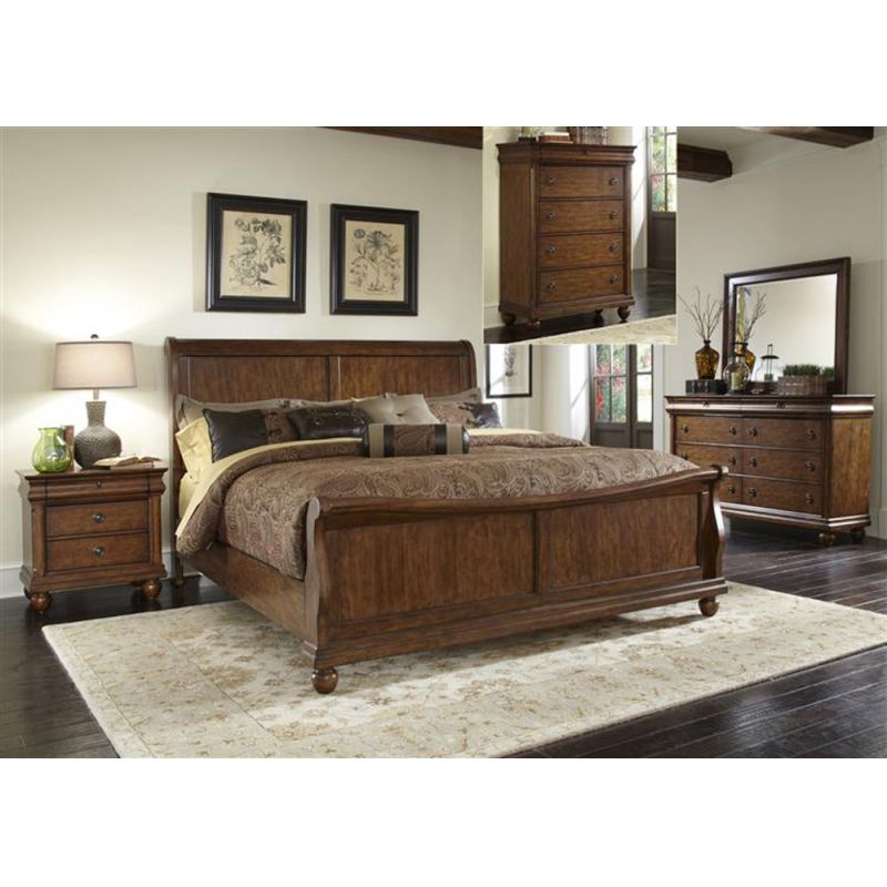 Liberty Furniture - Rustic Traditions 5 Piece King Sleigh Bed, Dresser & Mirror, Chest, Night Stand Set - 589-BR-KSLDMCN