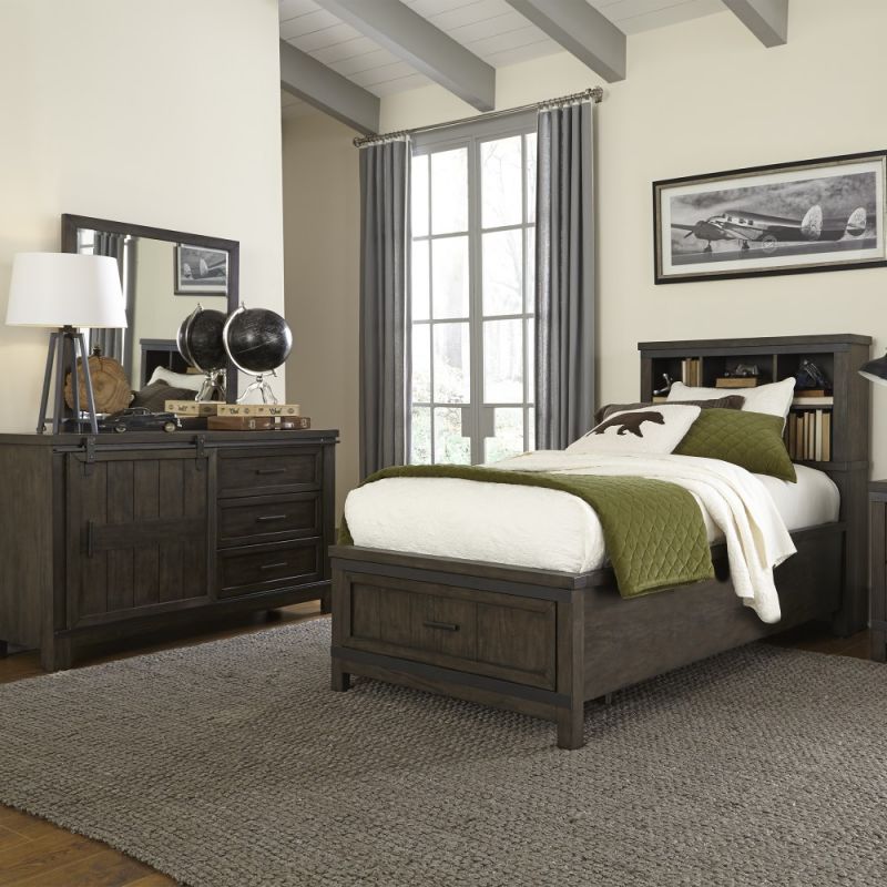 Liberty Furniture - Thornwood Hills 3 Piece Full Bookcase Bed, Dresser & Mirror Set - 759-YBR-FBBDM