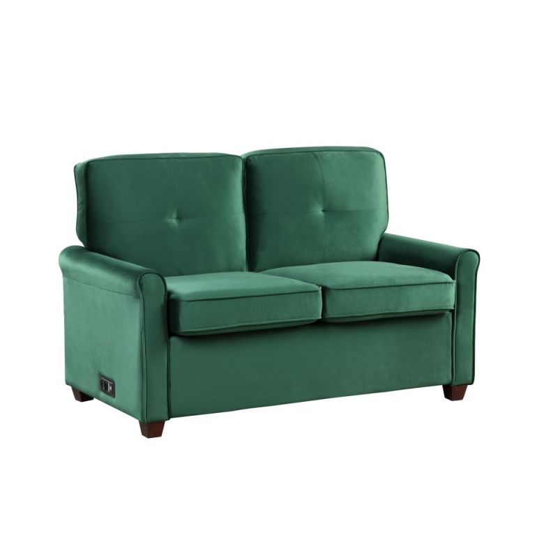 Lifestyle Solutions - Ainsley Convertible Loveseat with Power and USB Ports, Green  - LSATNTKM2563P
