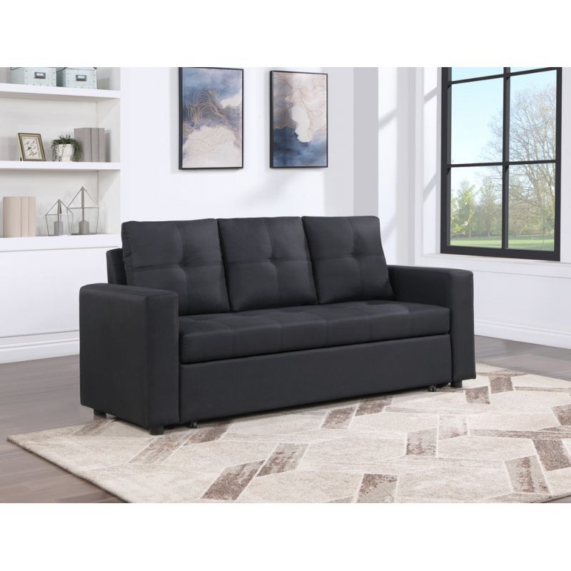 Lilola Home - Aiden Black Linen Fabric Sleeper Sofa with Tufting - 81415