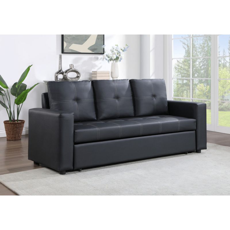 Lilola Home - Aiden Black PU Leather Sleeper Sofa with Tufting - 81416