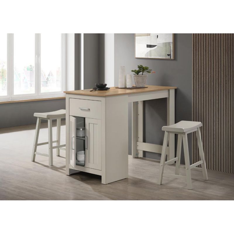 Lilola Home - Alonzo Light Gray Small Space Counter Height Dining Table with Cabinet, Drawer, and 2 Ergonomic Counter Stools - 30500-SET