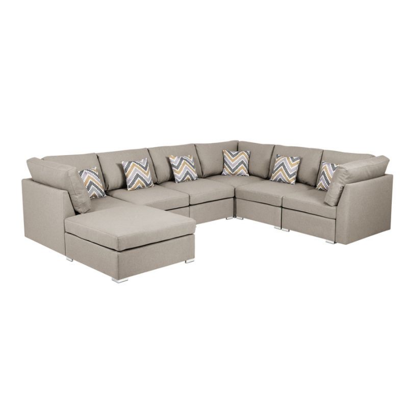Lilola Home - Amira Beige Fabric Reversible Modular Sectional Sofa with Ottoman and Pillows - 89820-7A