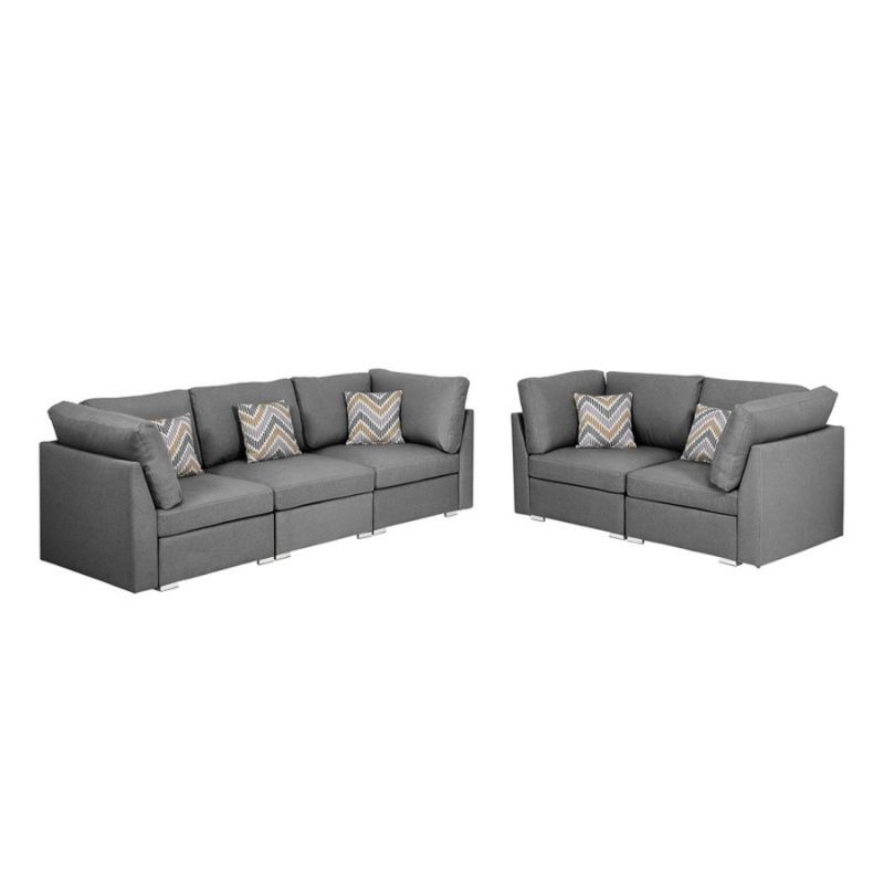 Lilola Home - Amira Gray Fabric Sofa and Loveseat Living Room Set with Pillows - 89825-5