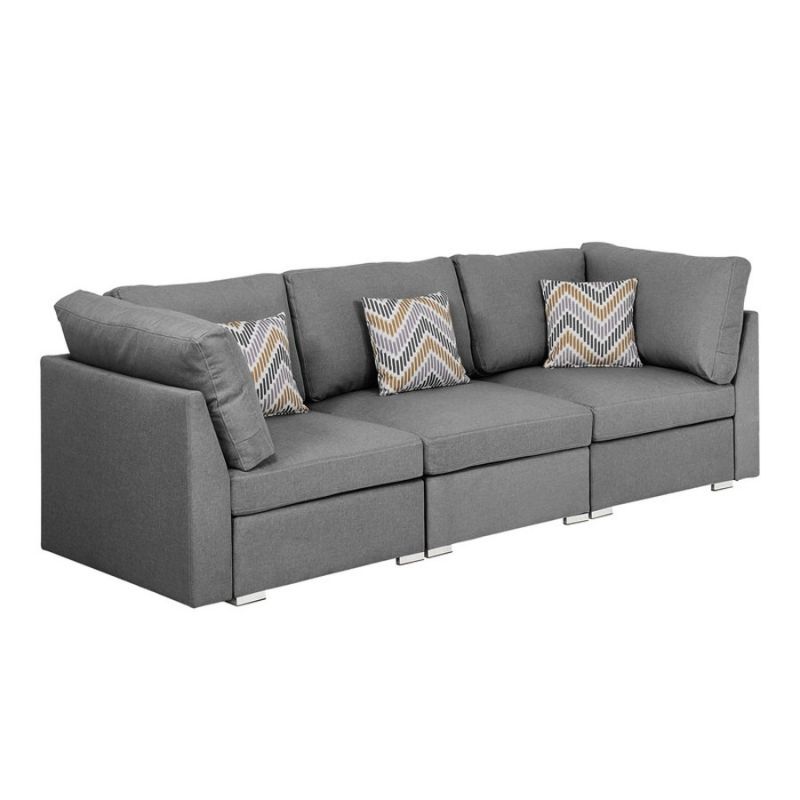 Lilola Home - Amira Gray Fabric Sofa Couch with Pillows - 89825-3