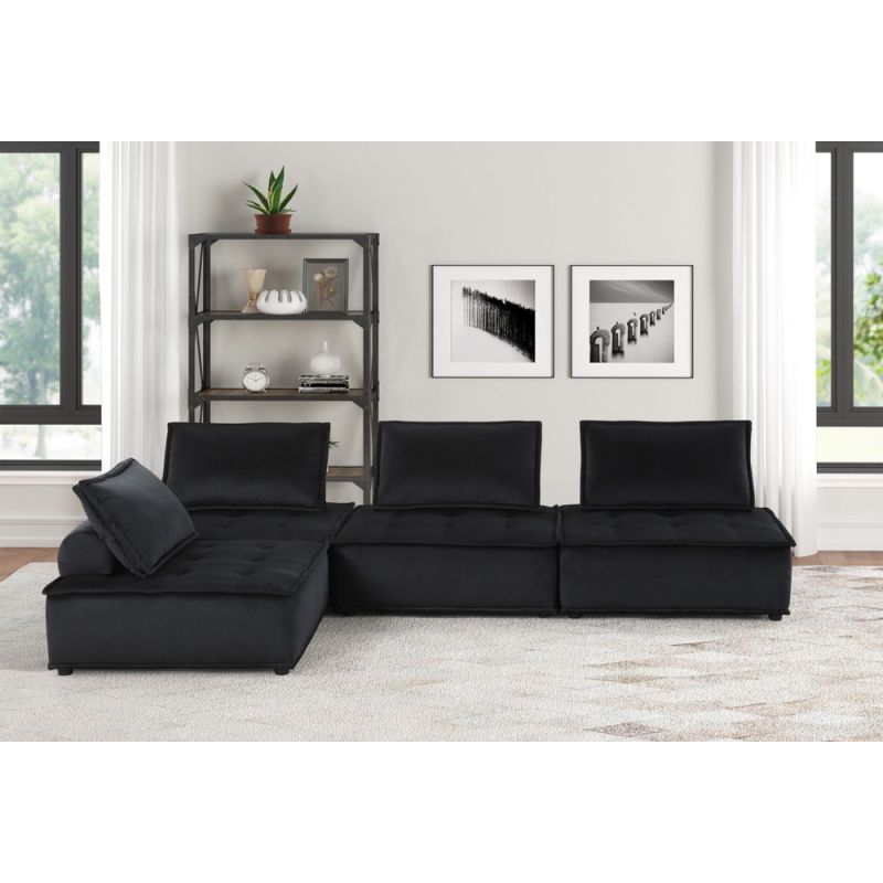 Lilola Home - Anna Black Velvet 4 Pc Sectional Sofa - 81402-4C
