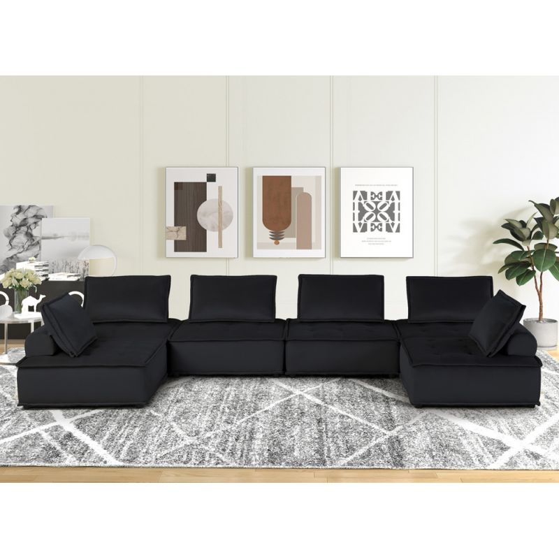 Lilola Home - Anna Black Velvet 6-Seater U-Shape Modular Sectional Sofa - 81402-6
