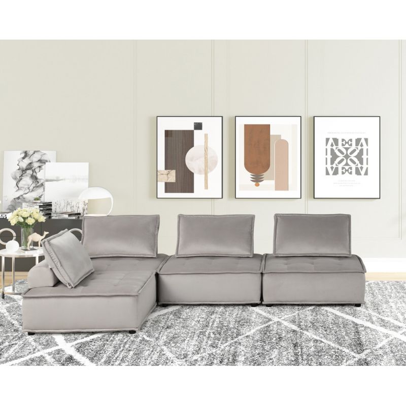 Lilola Home - Anna Light Gray Velvet 4 Pc Sectional Sofa - 81403-4C