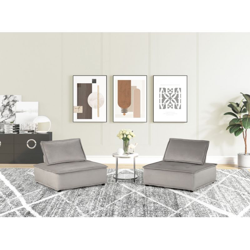 Lilola Home - Anna Light Gray Velvet Armless Lounge Chair (Set of 2) - 81403-2