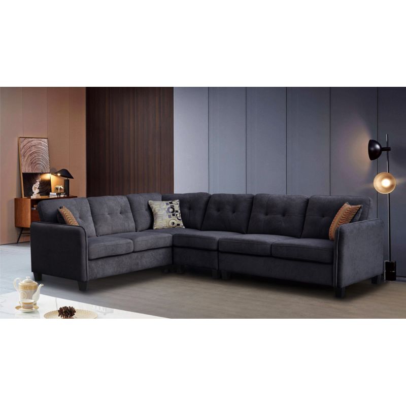 Lilola Home - Archie Black Velvet 6-Seater Sectional Sofa - 83007