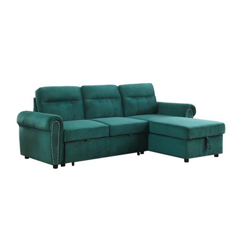 Lilola Home - Ashton Green Velvet Fabric Reversible Sleeper Sectional Sofa Chaise - 87800GN