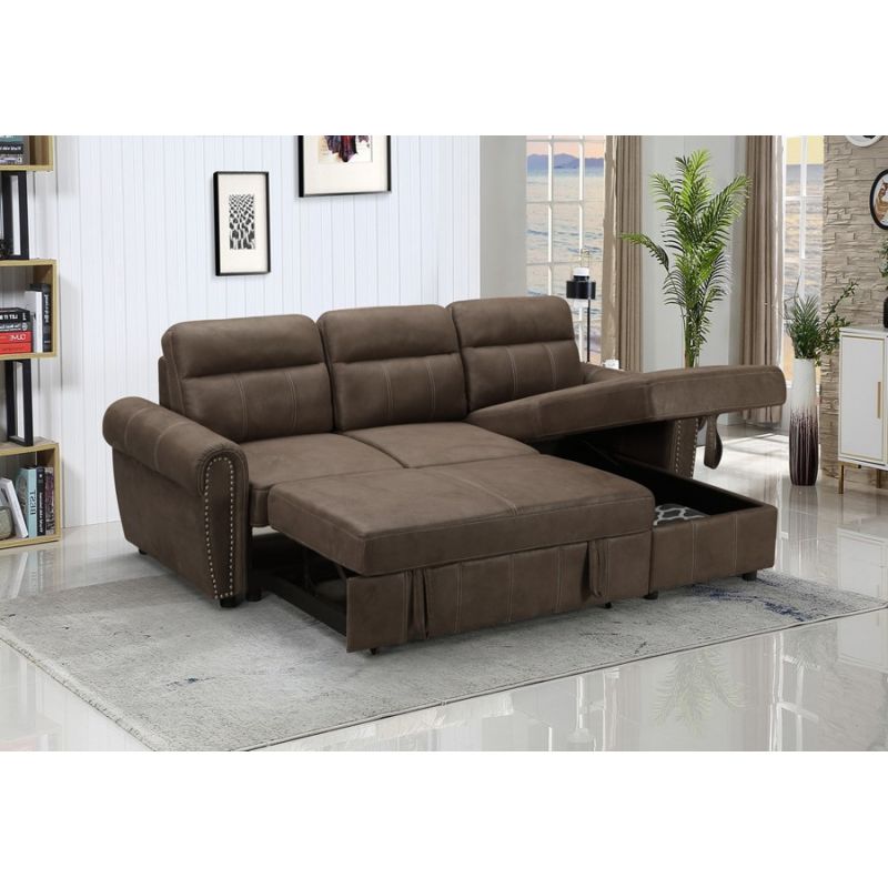 Lilola Home - Ashton Saddle Brown Microfiber Reversible Sleeper Sectional Sofa Chaise - 87800